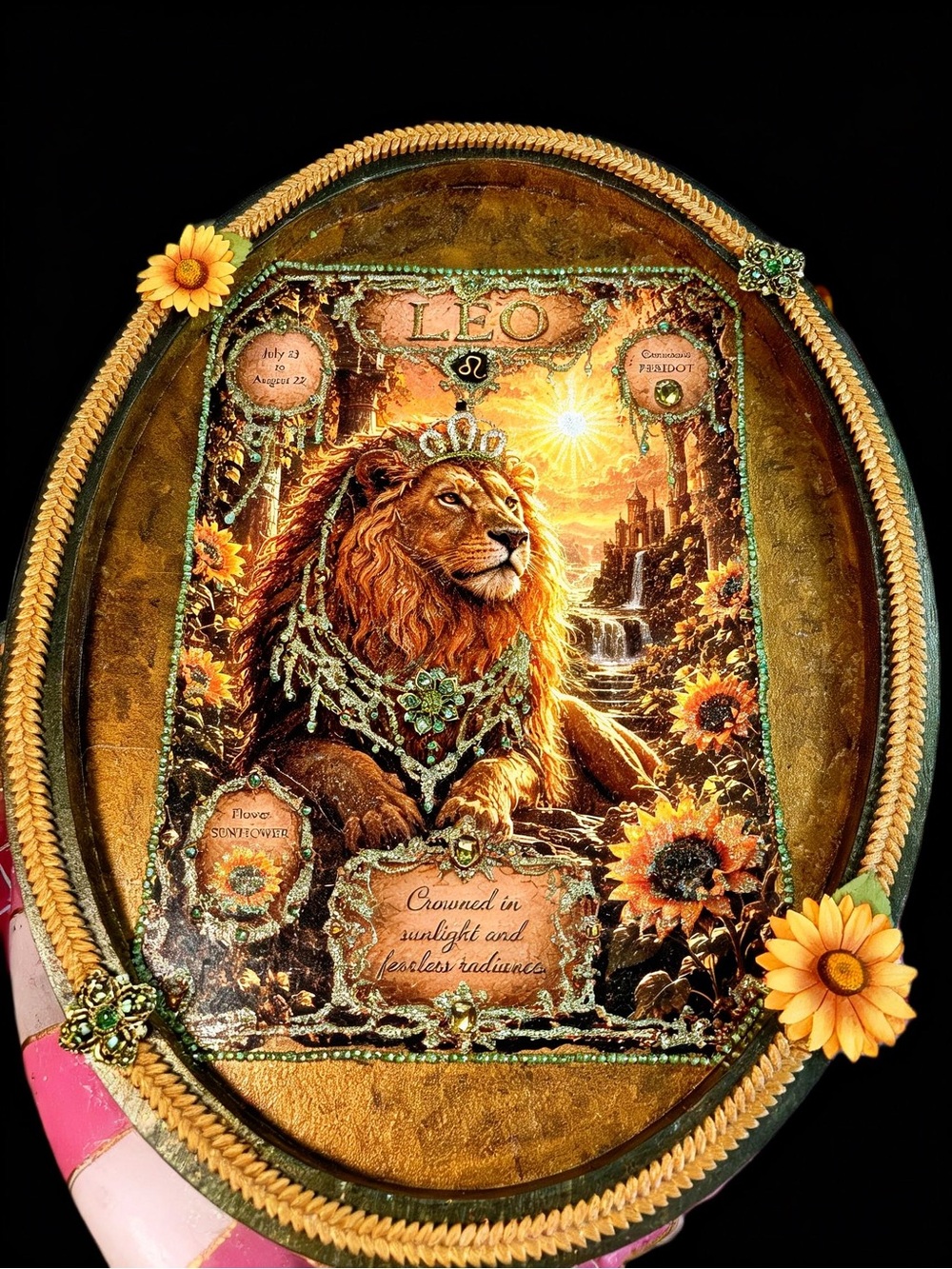 Leo Lion August zodiac Decorative Picture in Gold and Orange
